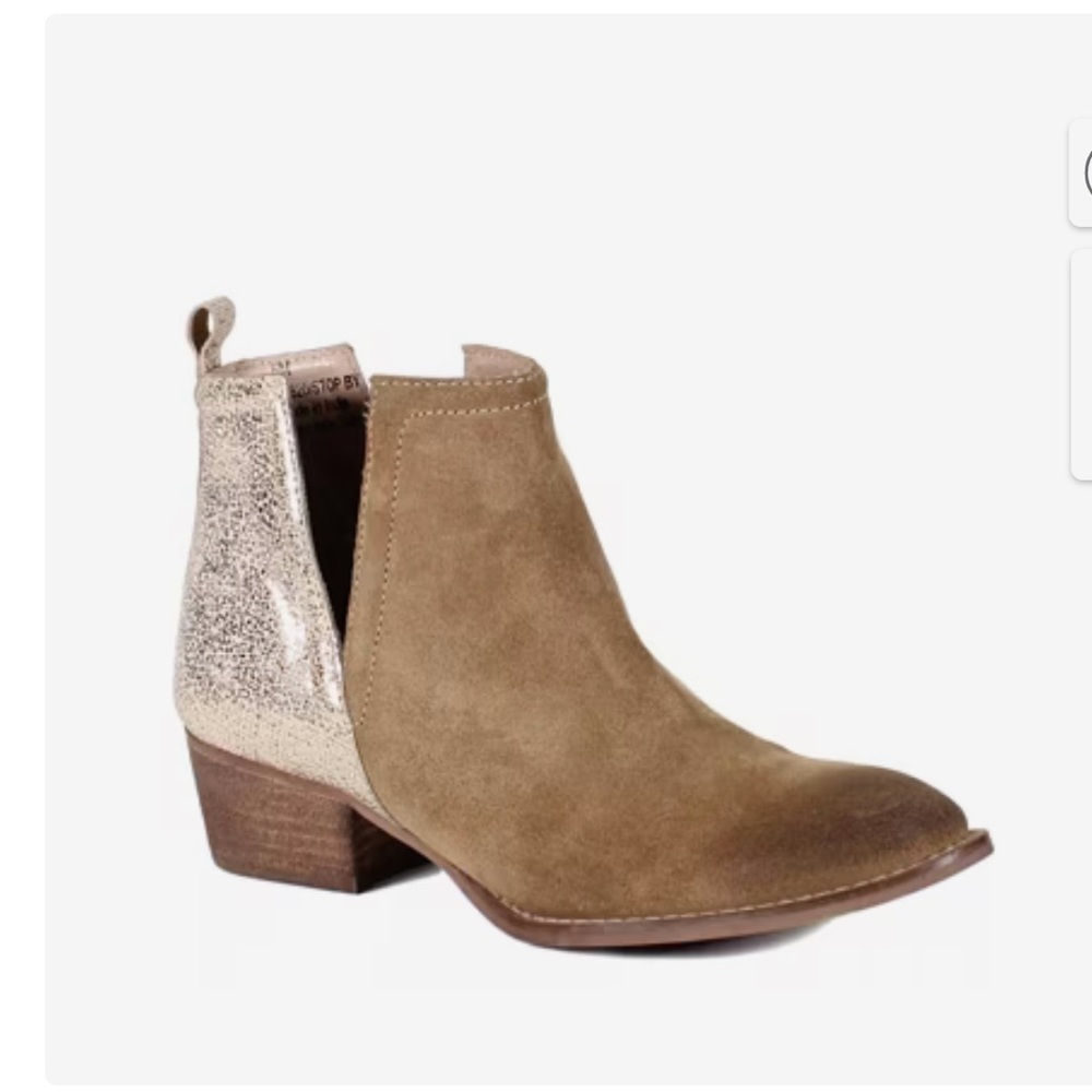 Diba True Stop By Bootie Camel Beige Gold Leather Suede Size 6M - Picture 2 of 9